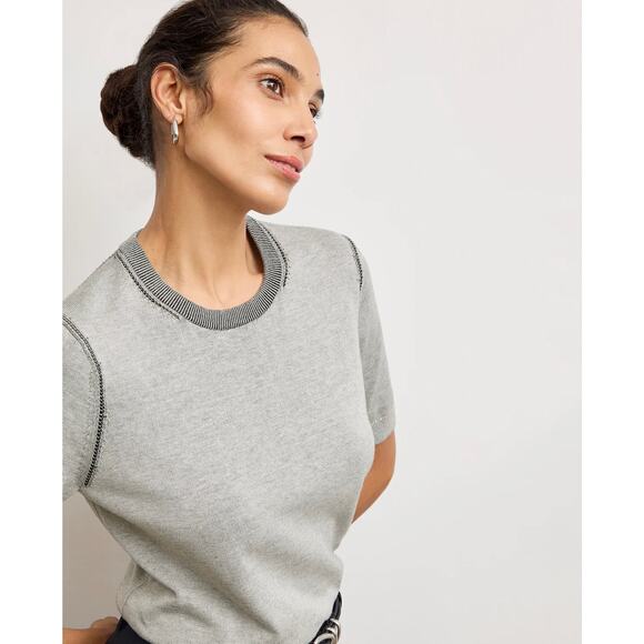 EUC MM LaFleur Becca Pointelle Cotton Silk Knit Tee Gray Medium Short Sleeve Top - Picture 1 of 16